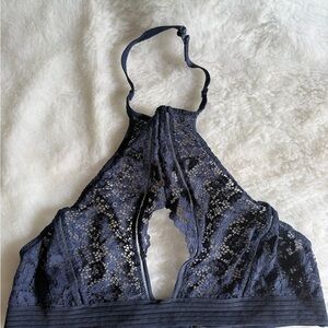 Lace Halter Bralette in Dark Navy